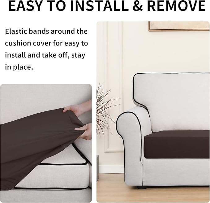 Easy-Going 100% Waterproof Chair Sofa Seat Cushion Slipcovers Couch Cushion Cover Stretch Furniture Protector for Kids, Pets (2-Piece Loveseat Cushion, Chocolate)