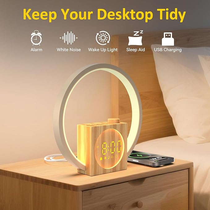 Rohent Sunrise Alarm Clock for Women: White Noise Machine 12 Light Colors, 30 Sleep Sounds, 10 Soft Wake-Up Sounds - Sunrise Lamp with Touch Control for Bedrooms, Yoga, Meditation & Relaxation