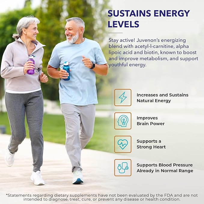 Juvenon Cellular Health | Heart, Brain Supplement with Acetyl L-Carnitine and Biotin - Supports NAD+ Function, Energy Production, Mood, Revitalized Metabolism, Mental Focus & Clarity (60 Tablets)