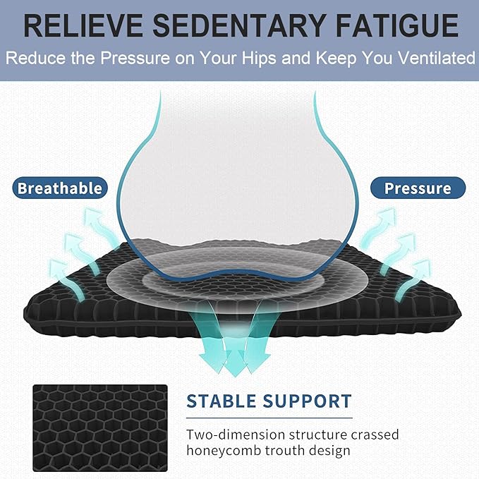 Gel Seat Cushion for Long Sitting Pressure Relief (Extra Large & Thick) - Non-Slip Gel Chair Cushion for Back,Sciatica,Tailbone Pain Relief - Seat Cushion for Office Desk Chair,Car Seat,Wheelchair