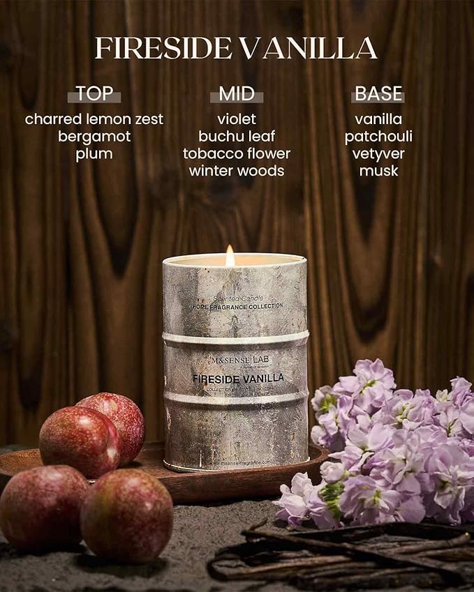 M&SENSE Fireside Vanilla Scented Candles Natural Non Toxic, Aromatherapy Candle for Stress Relief Meditation Relaxing, Housewarming Gifts for Women Men, 11.3oz 70 Hour Long Burning