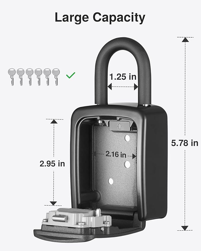 Puroma Key Lock Box, 4-Digit Combination Key Storage Lockbox, Portable Wall Mounted Security Lockbox with Code for Home, Flats, Realtors Garage Spare Keys (1 Pack, Black)