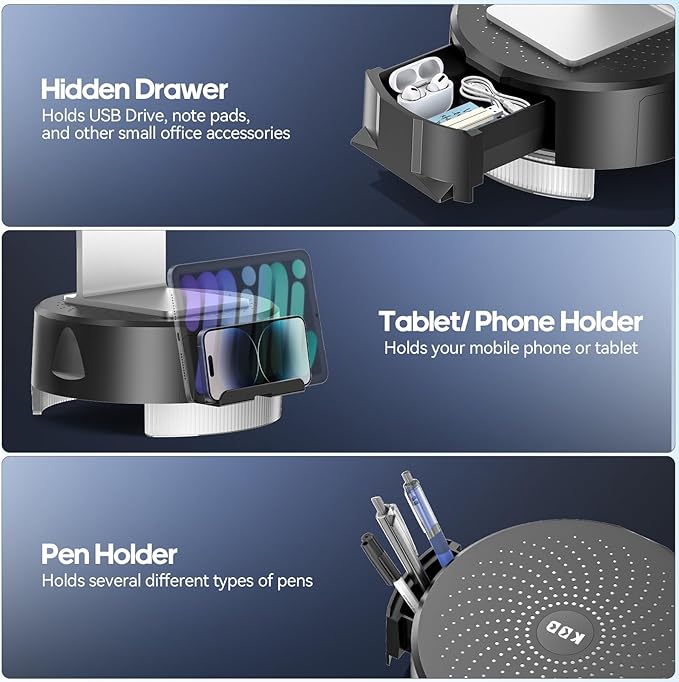 KDD Monitor Stand Riser with Drawer - Computer Monitor Stand for Desk with Storage /Phone Holder/Pen Tray - Desk TV Shelf, Laptop Printer, Organizer Stand for Home & Office