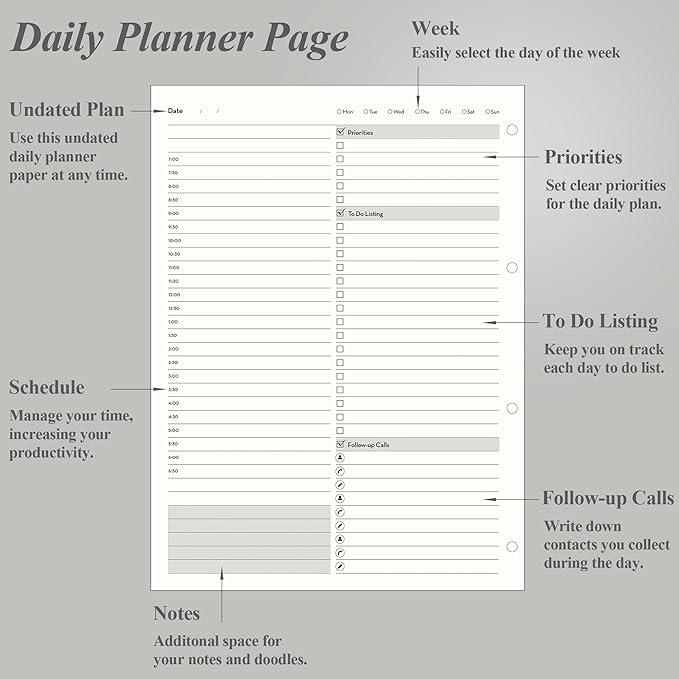 EMSHOI Undated Daily Planner 9.2" X 12", A4 To Do List Notepad, 240 Pages Ring Binder Planner Hardcover Leather Notebook for Work Business Meeting, with Yearly Schedule, Habit Tracker, Blue