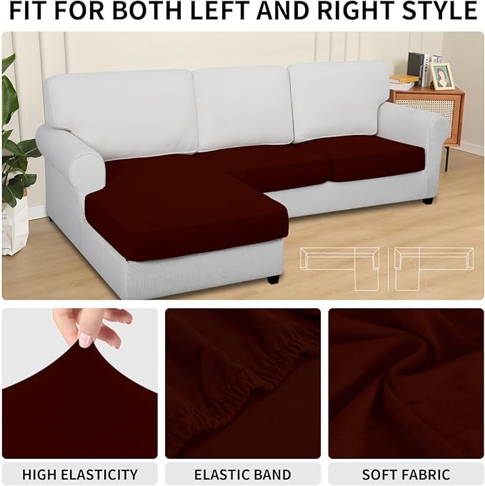 Easy-Going 100% Waterproof 3 Pieces Couch Cushion Covers for Sectional Sofa Left/Right L Shape Chaise Lounge Sofa Seat slipcover Anti-Slip Sofa Cover (2 Seater + 1 Chaise, Wine