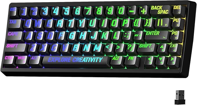 x XVX M67 Wireless 60% Percent Keyboard, QMK/VIA Topographic Gaming Keyboard, Tri-Mode Thocky Creamy Mechanical Key board, Hot Swappable Gasket Mount RGB IMD Tech for Win/Mac, Miami Theme, Black