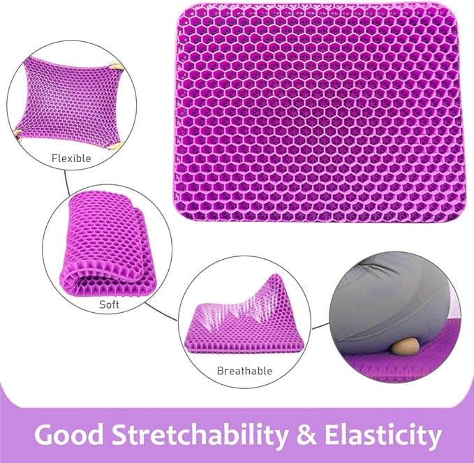 Large Gel Seat Cushion, Double Layer Egg Gel Cushion for Car Seat Office Wheelchair Chair, Breathable Chair Pads Help in Relieving Pressure Pain (Extra Large, Violet)