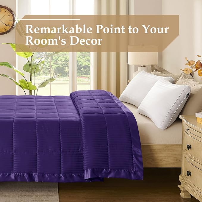 downluxe Queen Size Blanket with Satin Trim, Lightweight Down Alternative Blankets Queen Size for All Season, Machine Washable (Purple, 90x90 Inch)