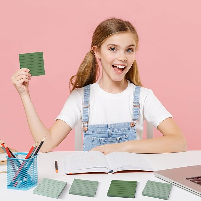 24 Pcs Sage Green Sticky Notes 1680 Sheets Sage Green Office Supplies 3 x 3 Inches Pastel Self Stick Note Pads for Teacher Women Gift Office School Bible Journaling Planner (Lined)