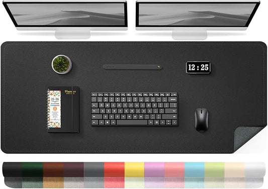 Large Desk Pad, 47.2'' x 23.6'', Computer Mat for Desk, Leather Desk Pad Protector, Suede Base Sewing Desk Blotter, Non-Slip Office Desk Mat, Waterproof Desk Writing Pad for Office and Home Black