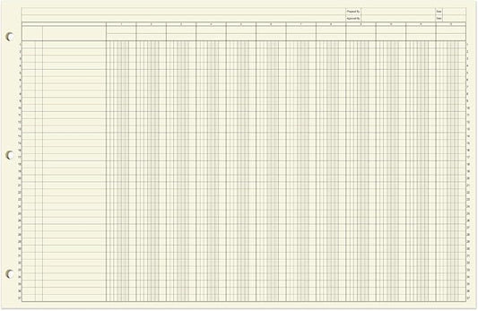 BookFactory Ledger Sheets/Large 12 Column Accounting Ledger Columnar (Twelve Columns) Loose Leaf Paper - 17'' x 11'', 50 Pages, Loose Leaf, 3 Hole Punched (SHEET-050-CLCLL(17x11-Ledger-12)-AX)