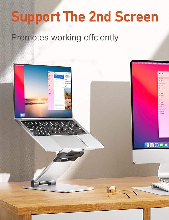 Ergonomic Laptop Stand for Desk, Sit to Stand Laptop Riser, Adjustable Height up to 21", Standing Computer Stand, Promote Healthy Posture Compatible with MacBook Air Pro, All Laptops 10-17"-Silver