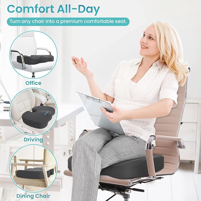 Office Chair Seat Cushion, Cooling Gel Enhanced Memory Foam Cushion for Long Sitting - Back, Sciatica, Coccyx, Tailbone Pain Relief Pillow - for Office, Gaming, Car, Wheelchair - Grey, Large