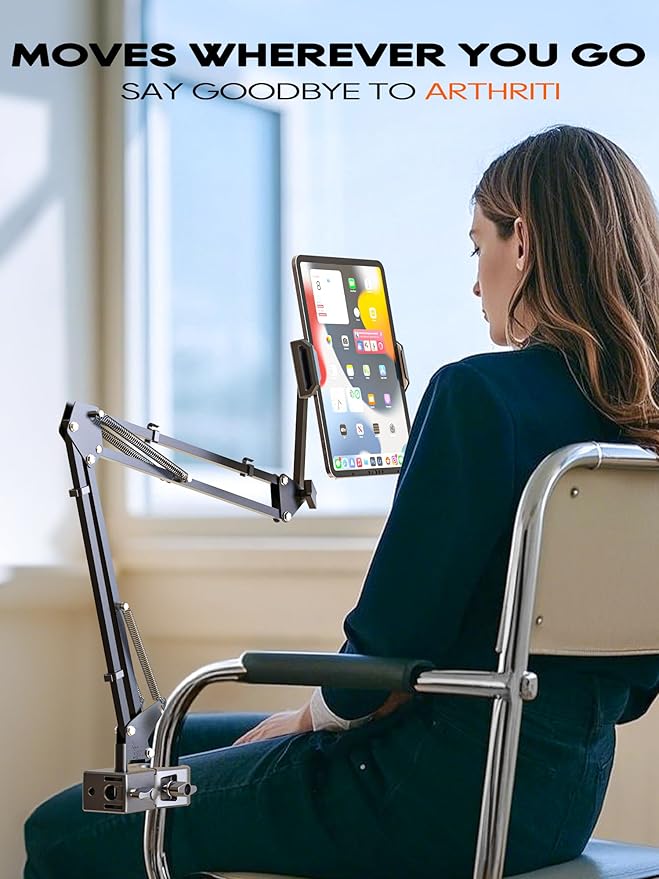 Tablet Stand, Tablet Mount Adjustable with Clamp for Round tube, Universal Flexible Tablet Holder with 360 Degree Rotation for iPad/iPhone/iPad Pro/N-Switch,or Other 4.5~13.5 Inches Devices (Black)