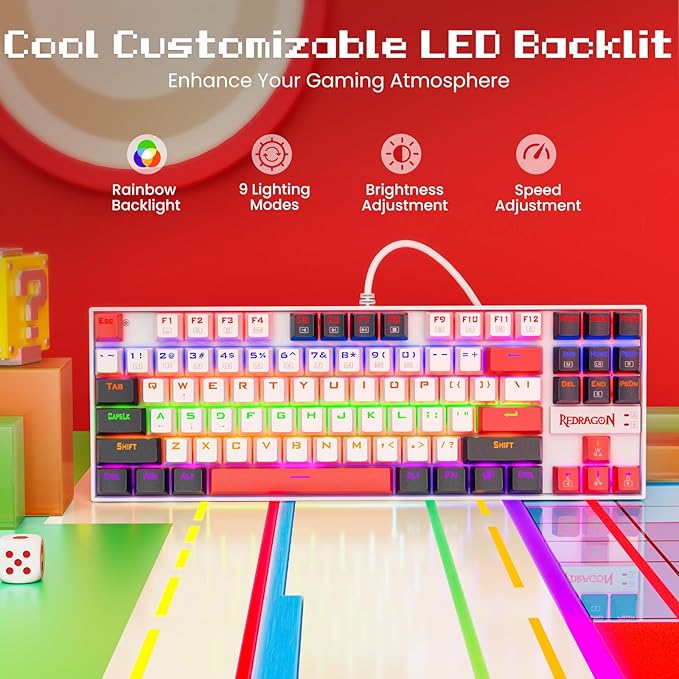 Redragon K552 Mechanical Gaming Keyboard, 87-Key Compact, LED Gaming Keyboard with Red Switches, Anti-Ghosting, Metal Frame for PC Gaming & Typing, Beginner-Friendly (Neo Nocturne)