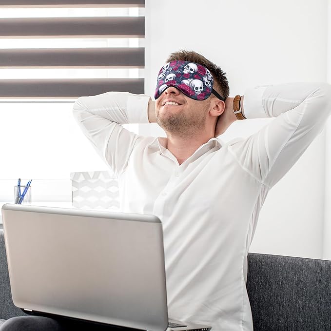 2 Pcs Human Skulls Sleep Halloween Mask for Women Men, Funny Silk Eye Covers for Sleeping, Adjustable Strap & Light Blocking Design, Adult Children's Bedtime Blindfold for Travel and Home Use (Skull)