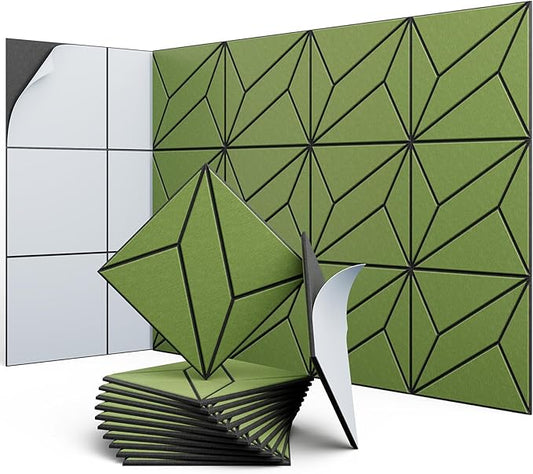 12 Pack 12" X 12" X 0.47" Acoustic Panels for Wall Sound Absorbing, Dual-Color P-Stripes Square Self-Adhesive Sound Panels, High Density Suitable for Multiple Scenarios(Black+DarkGreen)