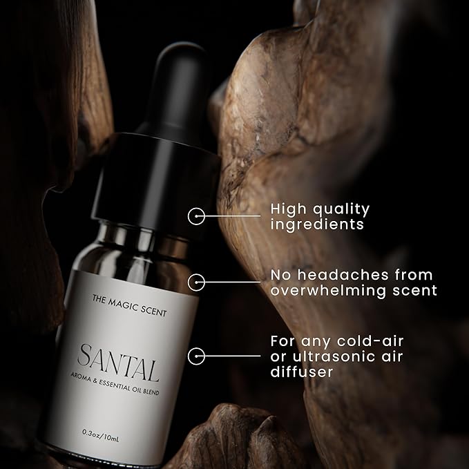 Santal Diffuser Oil - Fragrance Scent - Cold-Air & Ultrasonic - Santal Essential Oil - Diffuser Oils Scents for Home - Sandalwood Oil - 0.3 fl oz, 10 mL
