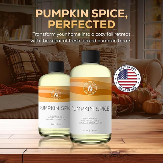 Aroma Country Pumpkin Spice Diffuser Oil - Luxury Essential Oils for Diffuser Refill & Air Freshener Room Spray, Long-Lasting, Natural Home Fragrance for Diffusers & Machines (4 Fl Oz)