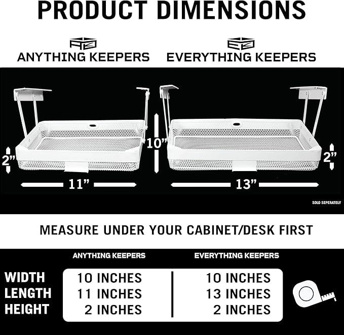 Everything Keeper - Organizer for Home, Kitchen, Bathroom, RV, Small Spaces - Storage Organizers - Compact Metal Basket - Under Cabinet Holder - Easy Install - Holds Strong - 13 x 10 x 2.5 in