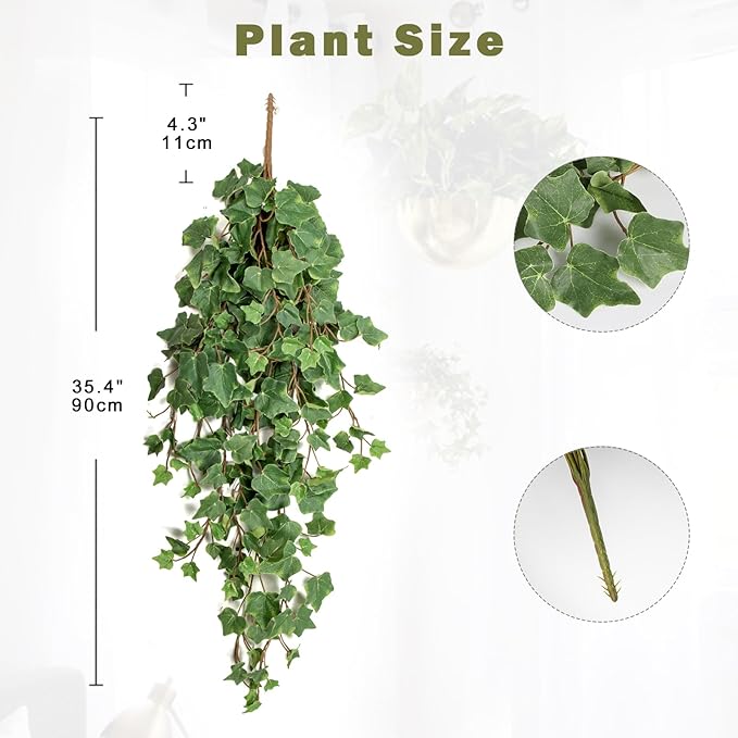 Hollyone Artificial Hanging Plants 35.4" Fake Ivy Vine Faux Ivy Leaves Fire and UV Resistant Hanging Plant Wall Greenery for House Room Patio Indoor Outdoor Home Shelf Office Wedding Decor