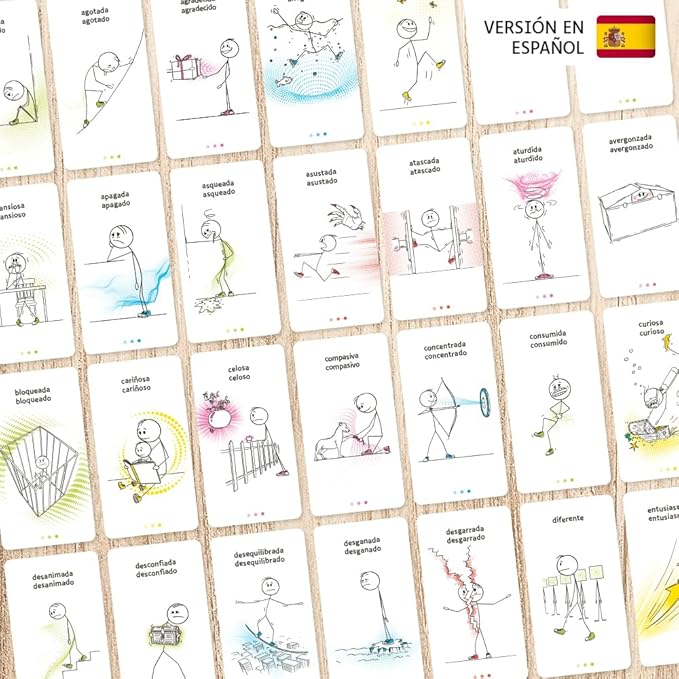 Comitys - The Feelings Game | 64 flashcards for Emotional Literacy | Non-Violent Communication Teaching Tool | 177 Feelings States to Discover (Spanish)