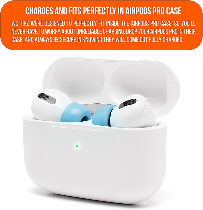 WC TipZ - Upgraded Memory Foam Ear Tips for Airpods Pro Made by Wicked Cushions | Improved Comfort, Tighter Seal, Better Foam Rebound Time | Fits Perfectly in Charging Case | Ocean Blue