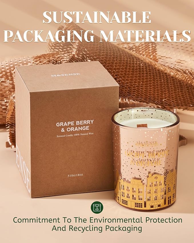 M&SENSE Grape Berry & Orange Scented Candle, Wooden Wick 18oz 100 Hour Long Lasting Burn Large Natural Soy Wax Non Toxic Winter Candle for Holiday and Stress Relief