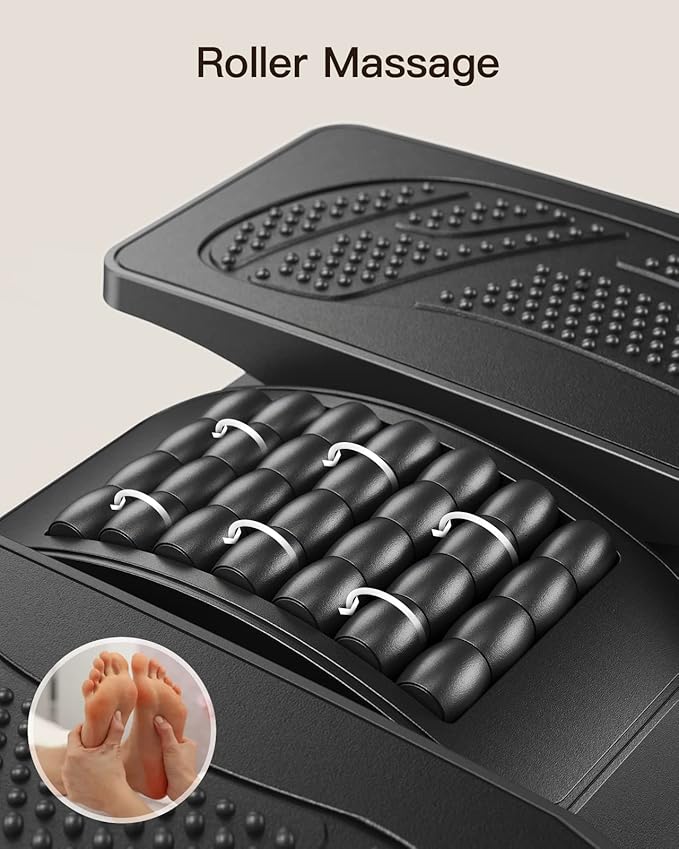 HUANUO Foot Rest Under Desk, Adjustable Ergonomic Footrest for Under Desk at Work or Gaming with Massage Texture and Roller, 20 Degree Tilt Angle Adjustment, Foot Stool for Office, Home