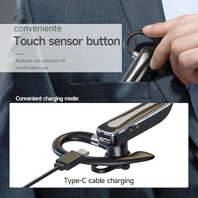 EUQQ Bluetooth Headset, Wireless Earpiece with Microphone 24 Hrs Talk Time Noise-Canceling Driving Headset for Trucker Hand-Free Headphones, Bluetooth Earpiece for Driving/Leisure/Work (Black)