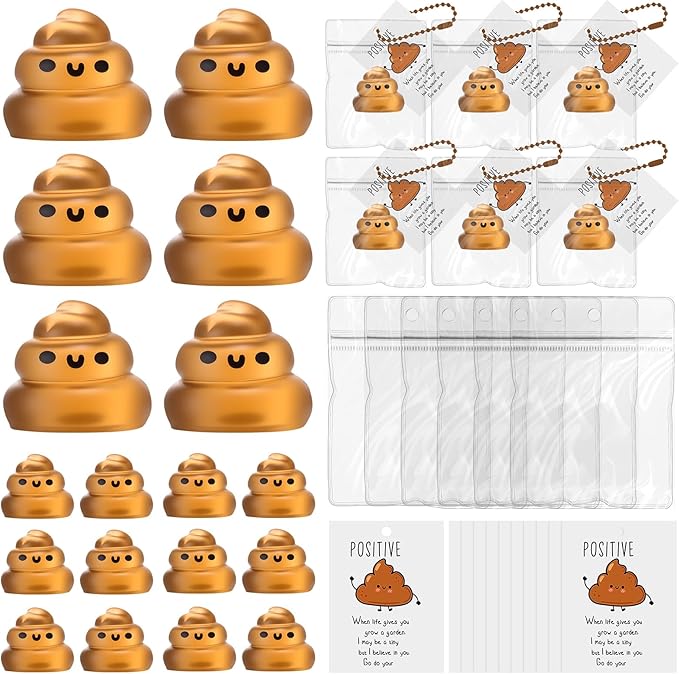 Wettarn 24 Sets Poop Gifts Inspirational Stress Balls with Support Card Positive Stress Relief Prank Poop Ball Appreciation Gifts for Teacher Employee Coworkers
