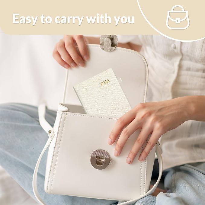 SUNEE 2026 Pocket Weekly Planner for Purse 3.5" x 6" - 12 Month (January 2026 - December 2026), Small Size Planner, Hardcover, Notes, Pocket, 100 GSM Paper, Beige