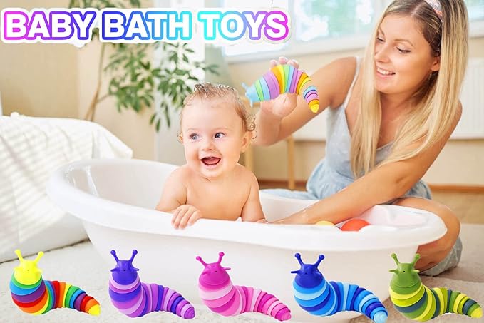 Kabvy 6Pcs Sensory Slug Fidget Toys for Kids & Adults, Autism Stress Relief, Travel Essential for Car Airplane, Toddler Sensory Toys,Christmas Stocking Stuffers Gifts for Girls Boys