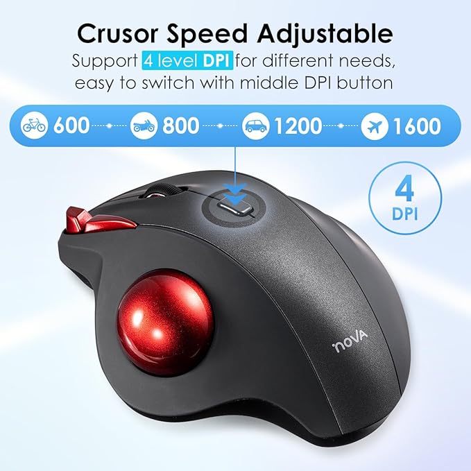 SANWA 2.4G Wireless Trackball Mouse, Optical Ergonomic Rollerball Mice, Programmable Silent Buttons, USB-A & Type-C Receiver, Thumb Control, 4 DPI, Rechargeable Compatible for PC, Mac, Windows, Laptop