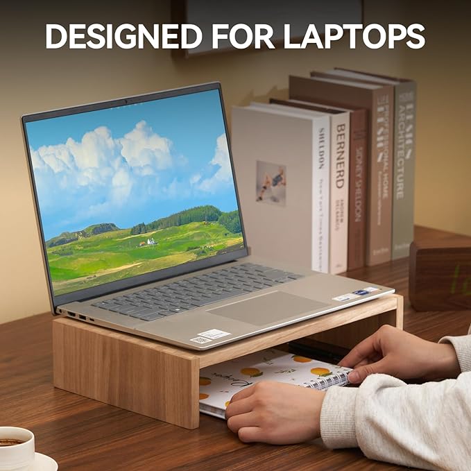 KIRIGEN Monitor Stand Wooden -Desk Stand Wood for Computer/Laptop/TV Printer - Monitor Arms & Stands Desk Riser for Office Organizers - Desktop Workspace Platforms Stands (39,Natural)