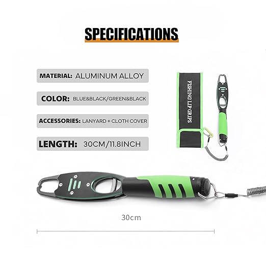 Fish Lip Gripper with Scale, 40LB/18KG Loading Capacity Aluminum Alloy Fish Scale Fish Lip Grabber Fishing Gear and Equipment Fishing Accessories Fishing Gifts for Men (Blue-Black)