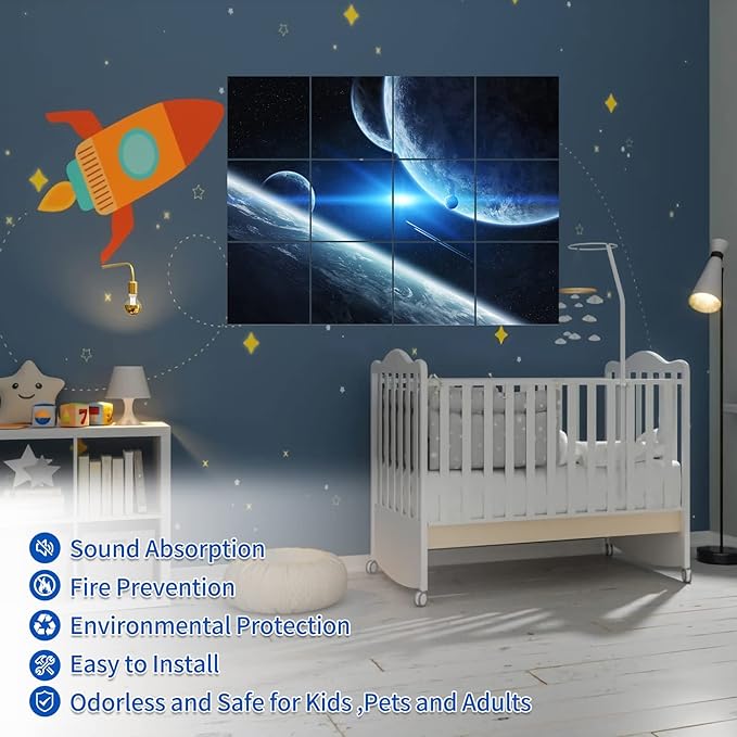 Dmsky Art Acoustic Panels,48“x36”Acoustical Wall Panel, Decorative Sound Absorbing Panel for Walls, Studio Acoustic Treatment Soundproof Wall Panel（12 Pack,Space）