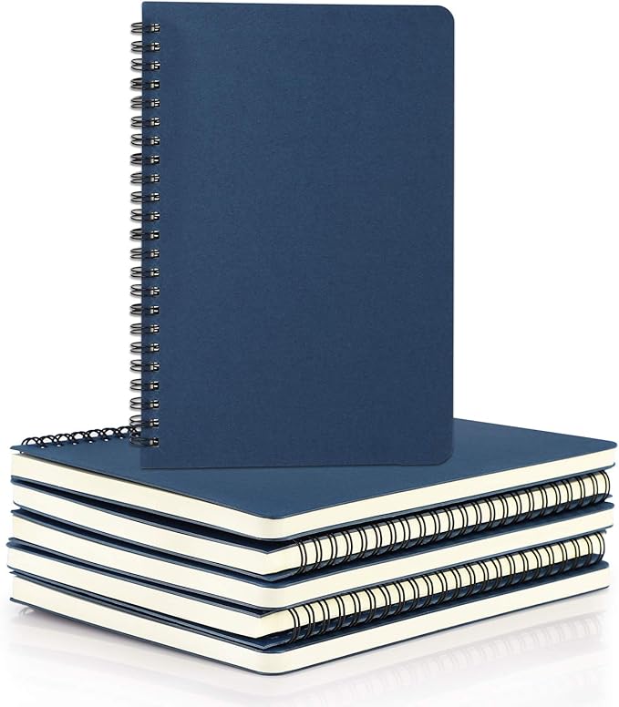 EUSOAR Spiral Ruled Notebook, A5 6 Pack 5.5" x 8.3" 120 Pages Hardcover Lined Travel Writing Notebooks, Memo Notepad Sketchbook, Students College Office Business Subject Diary Ruled Book Journal