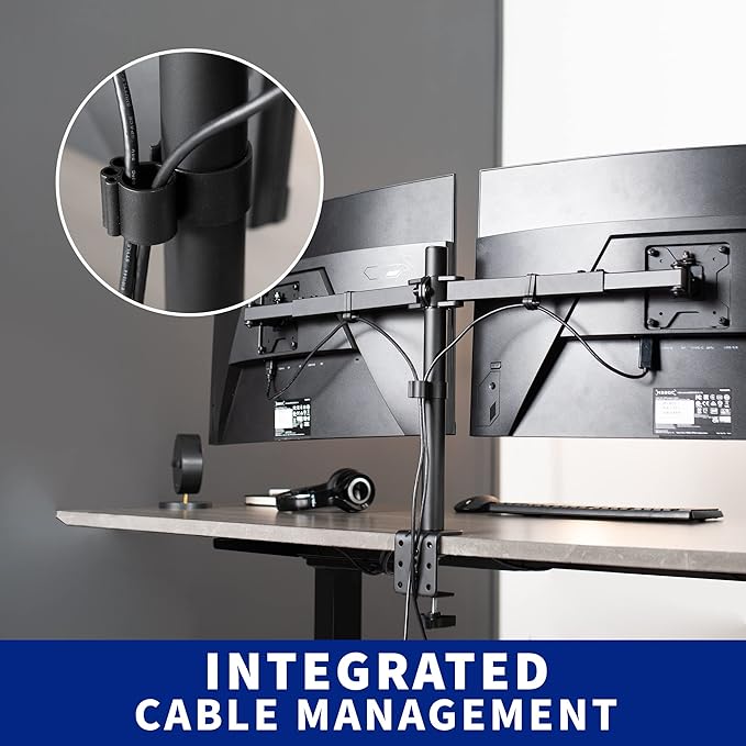 VIVO Premium Dual Ultra Wide LCD LED 27 to 38 inch Monitor Desk Mount, Heavy Duty, Adjustable Telescoping Arms, Flush Wall Setup, Fits 2 Screens, Black, STAND-TS38C