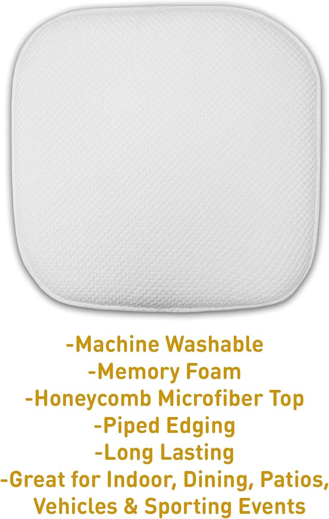 Sweet Home Collection Cushion Memory Foam Chair Pads Honeycomb Nonslip Back Seat Cover 16" x 16" 6 Pack White