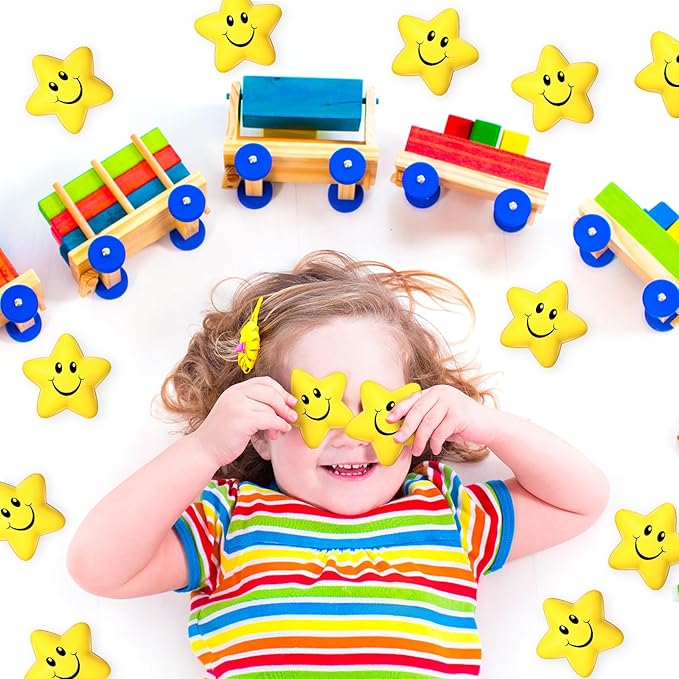 20 Pieces Star Smile Face Stress Balls Star Mini Foam Smile Ball Stress Relief Toy Mini Classroom Exchange Gifts Kids Toys for School Carnival Reward, Student Prizes, Party Bag Fillers
