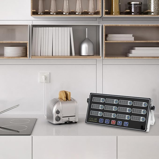 QWORK 12 Channel Multi-Timer Kitchen Clock, LED Digital Cooking Timer, Loud Alarm