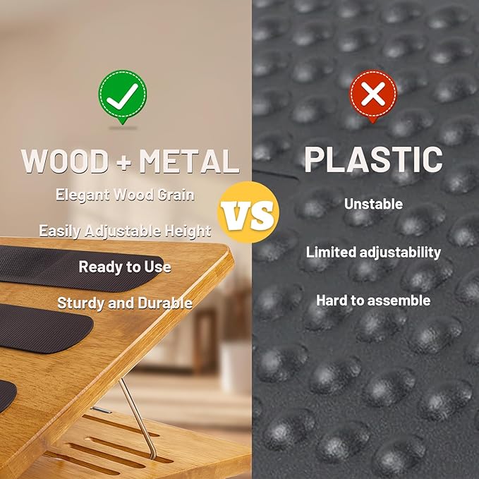 Foot Rest for Under Desk at Work - Wooden Adjustable Office Footrest with Foam Cushion Pad, 4 Heights & Ergonomic Anti-Slip Design for Home & Office (Natural)