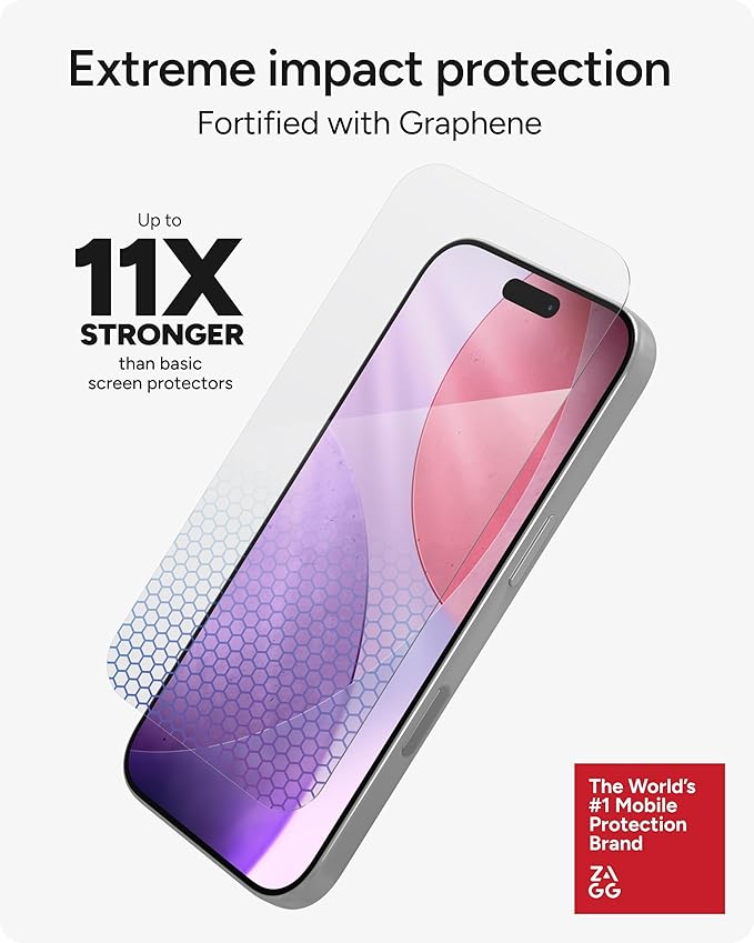 ZAGG XTR5 Screen Protector for iPhone 17 Pro - Glass, Blue Light Protection, 11X Stronger, Eyesafe CPF60 Tech, Anti-reflective Tech, Vibrant Color & Touch Sensitive Tempered Glass, Easy To Install
