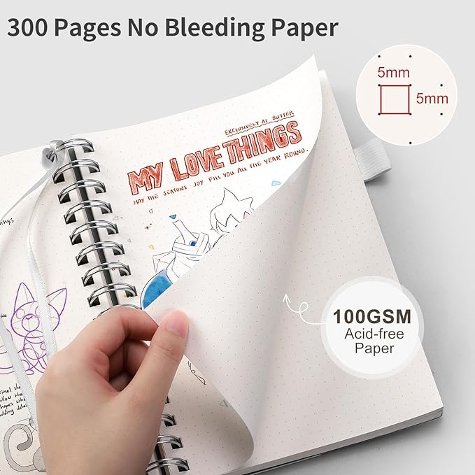 EMSHOI A4 Spiral Notebook Bullet Dotted journal, Dotted Grid Notebook with 300 Pages, 100gsm Thick Paper, Waterproof Softcover Notebook for School Work Writing, 8.27" × 11.2" - Transparent