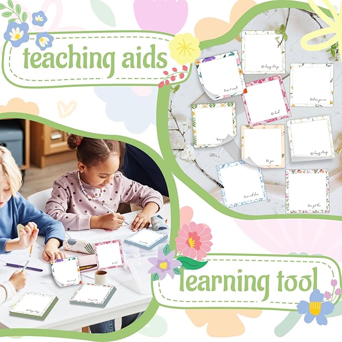 9 Pieces Flowers Designed Sticky Note Adhesive Cute Memo Notes Self-Stick Note Pads for Back to School Decorations Home Classroom Office Party Decor