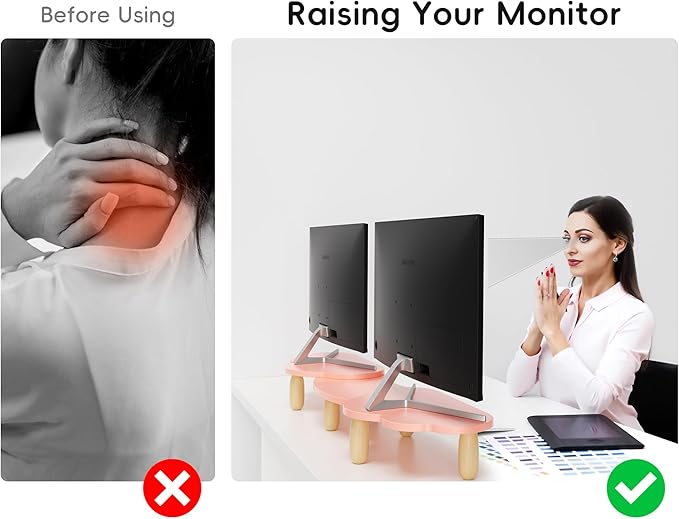 Dual Monitor Stand Riser,Rainbow Cloud Desktop Computer Stand for 2 Monitors,Adjustable Length and Angle Multifunctional Desktop Organizer Stand for Laptop, PC, Computer, Printer,Pink