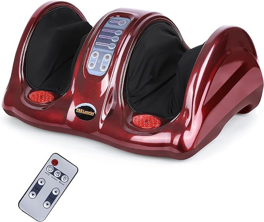 H&B Luxuries Shiatsu Foot Massager Machine with Remote Controller, Kneading and Rolling Home Massagers for Feet, Ankle, Calf, Leg, Gift for Men, Women, Father, Mom Parents and The Elderly, Red