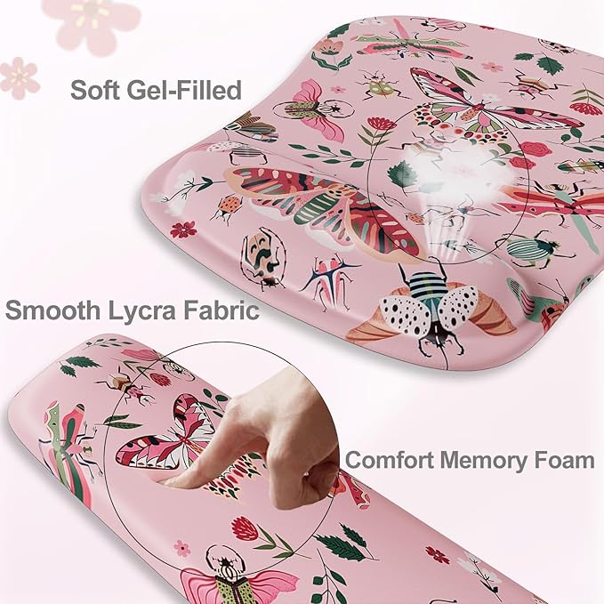 HAOCOO Gel Mouse Pad with Wrist Rest, Ergonomic Keyboard Wrist Rest Memory Foam for Computer Keyboard, 3 in 1 Mouse pad Set with Non-Slip PU Base, Easy Typing & Pain Relief (Pink)