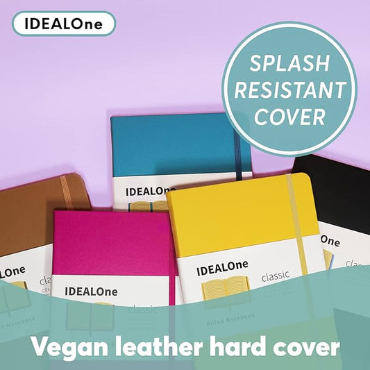 IDEALOne Dotted Hardcover Leather Notebook Journal – Work, Home, School, 5.7 x 8 inches, 7mm wide, 160 Pages, 100GSM, with Elastic Band and Ribbon Bookmark (Scarlet Red, Single)